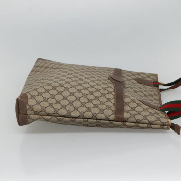 GUCCI GG Supreme Web Sherry Line Tote Bag PVC Beige Green Red Auth BA943 - Picture 5 of 16